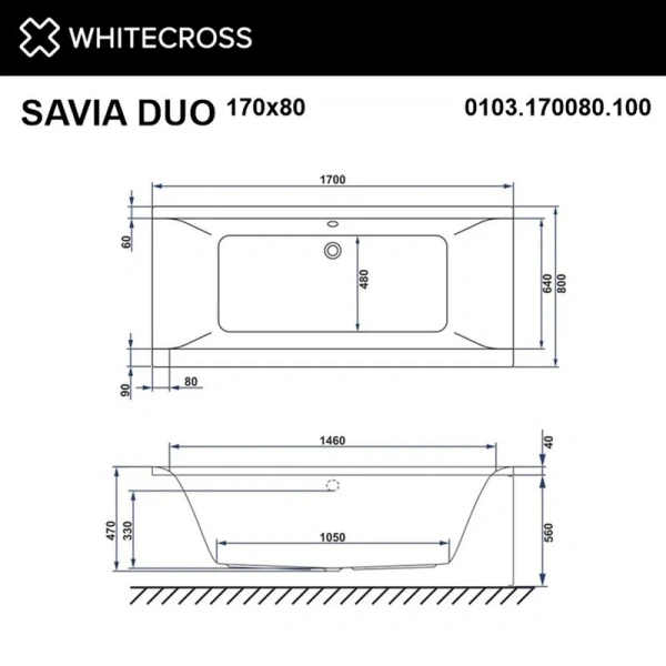 Ванна гидромассажная Whitecross Savia Duo Relax, 170 х 80 см, увеличенная толщина акрила, усиленная армировка, белый/хром, 0103.170080.100.RELAX.CR (детальная фотография), современныe, hi-tech