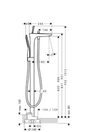 Смеситель для ванны напольный хром Hansgrohe PuraVida 15473000 (детальная фотография), для ванны