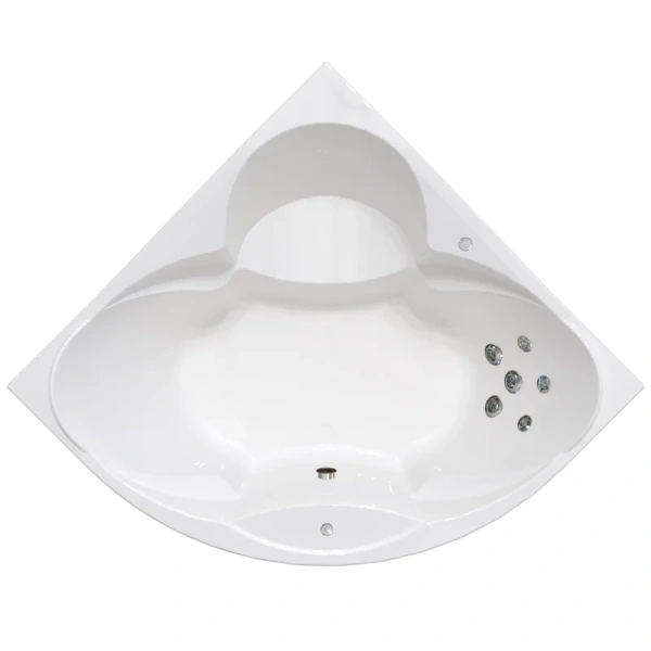 Гидромассажная ванна Радомир Филадельфия 1-79-2-0-0-042, 168 х 168 см, рама-подставка, фронтальный экран, сифон, слив-перелив автомат, гидромассаж Стандарт хром пневмокнопка, массаж спины, белая (детальная фотография), полукруглые