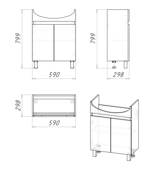 Тумба с раковиной напольная Grossman Поло 59 см с распашными дверцами (детальная фотография), по запросу, нет в наличии