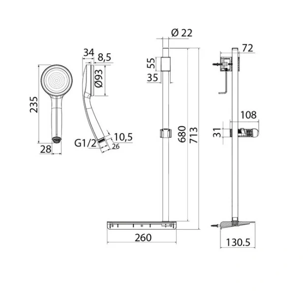 Душевой гарнитур IDDIS SpaHome хром SPA1F68i16 (детальная фотография), душевые гарнитуры