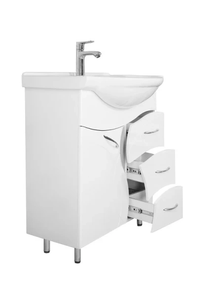 Тумба с раковиной напольная Style Line Амелия ЛС-00002281 76 см с тремя ящиками (детальная фотография), белая