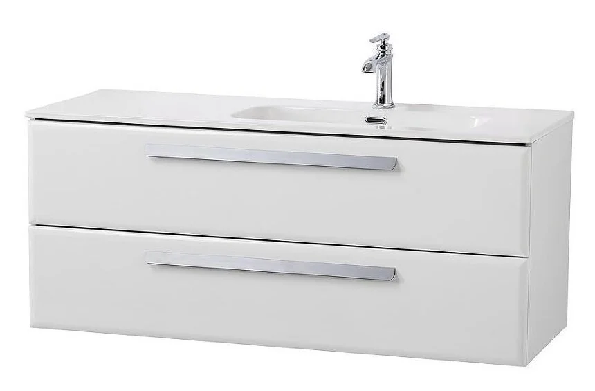 Тумба под раковину подвесная Cezares Eco 120 см Bianco Lucido, правосторонняя ECO-CER-N-1200-2C-SO-BL-R (детальная фотография), моноблок