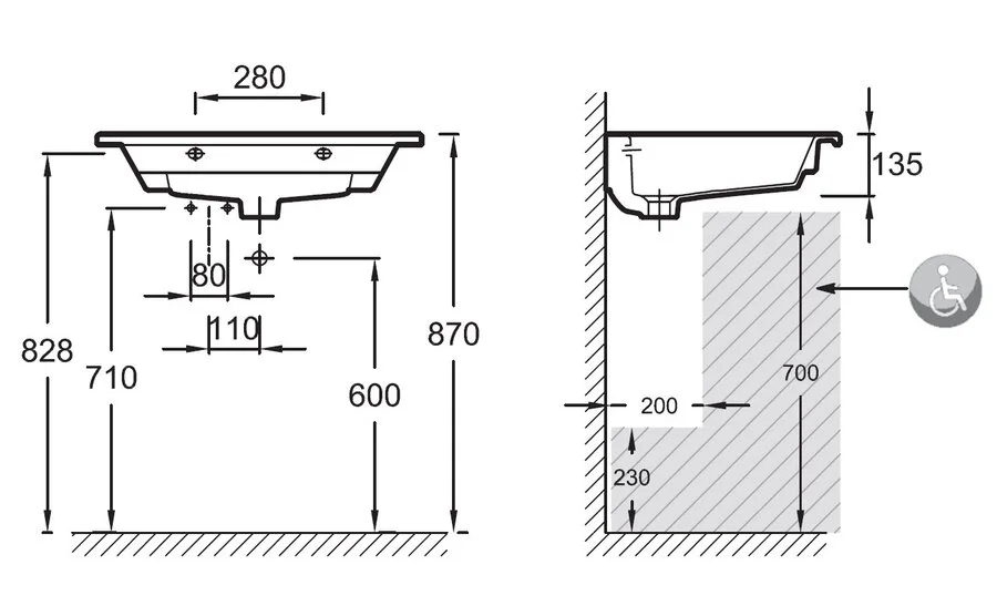 Раковина Jacob Delafon Odeon Rive Gauche 70 см подвесная EXAX112-Z-00 (детальная фотография), подвесные, пристенные