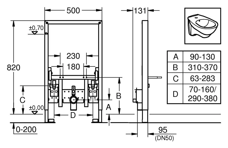 Инсталляция для биде Grohe Rapid SL 38543000 (детальная фотография), для биде