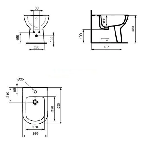 Биде напольное Ideal Standard Tempo белое T510101 (детальная фотография), современные, hi-tech