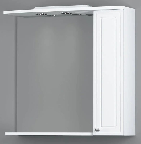 Зеркальный шкаф с подсветкой Damixa Palace One 75 см правый,  белый глянец M41MPR0751WG (детальная фотография), навесные