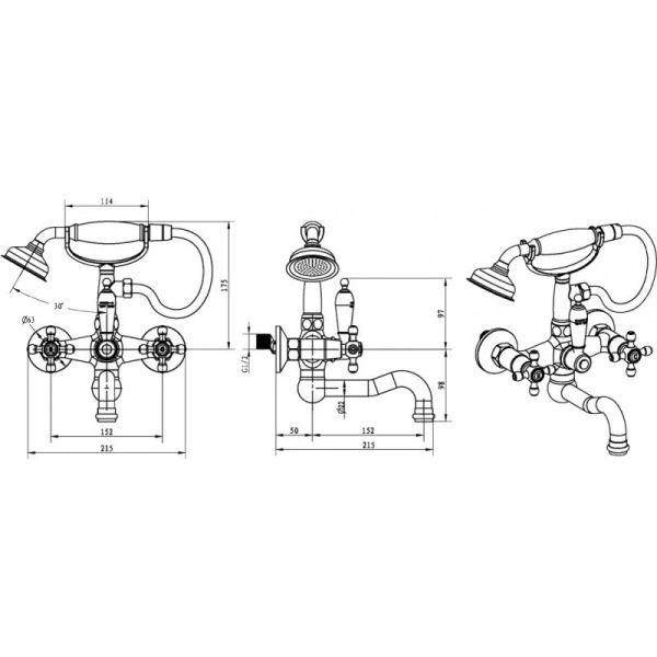 Смеситель для ванны Boheme Royal Cristal бронза/черный 313-Royal/CRST black (детальная фотография), для ванны