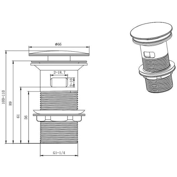 Донный клапан Акватек с переливом черный матовый AQ6001MB (детальная фотография), нет в наличии