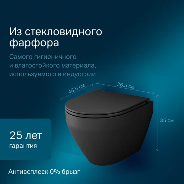 Унитаз подвесной AM.PM Spirit 2.0 с сиденьем микролифт черный матовый C701700MBSC (детальная фотография), современные, hi-tech, круглые