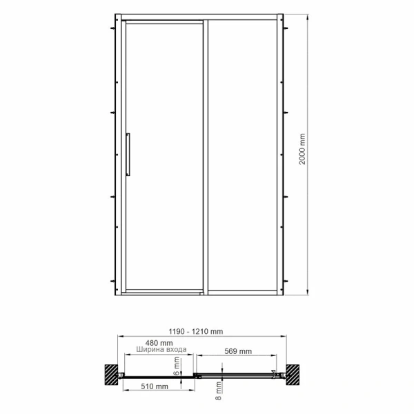 Душевая дверь WasserKRAFT Lopau 32S05 120 см профиль хром (детальная фотография), хром