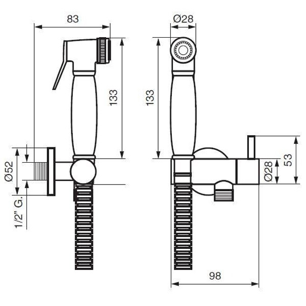 Схема (детальная фотография), комплект с лейкой, шлангом и держателем