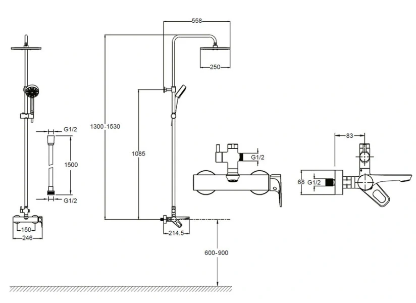 Душевая стойка Jacob Delafon Aleo хром E26809-CP (детальная фотография), современные, hi-tech