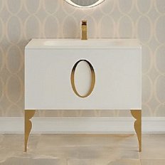 Тумба без раковины с 2 ножками, белая 85см. Фурнитура ЗОЛОТО La Beaute KANTAL