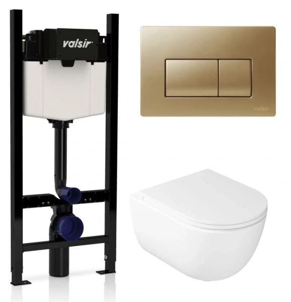 Унитаз с инсталляцией Valsir Dream с клавишей матовое золото KIT VSMG 7334 Slim P1 (детальная фотография)