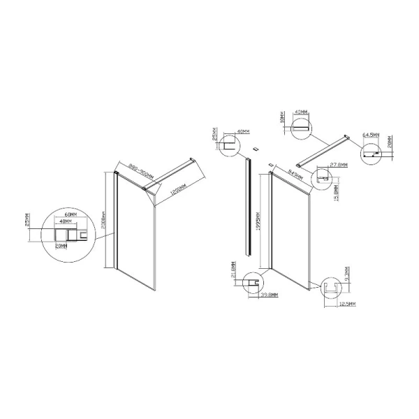 Душевая перегородка Vincea Walk-In HS 90 см профиль вороненая сталь VSW-1HS900CLGM (детальная фотография), современные, hi-tech