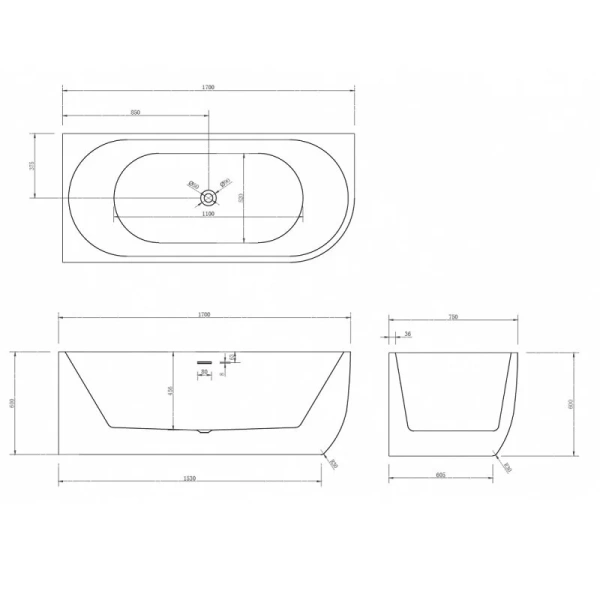 Акриловая ванна Abber 170х75 см правосторонняя AB9315 R (детальная фотография), современныe, hi-tech