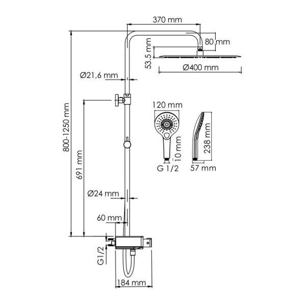 Душевая стойка WasserKRAFT Aller хром A113.117.101.CH Thermo (детальная фотография), современные, hi-tech