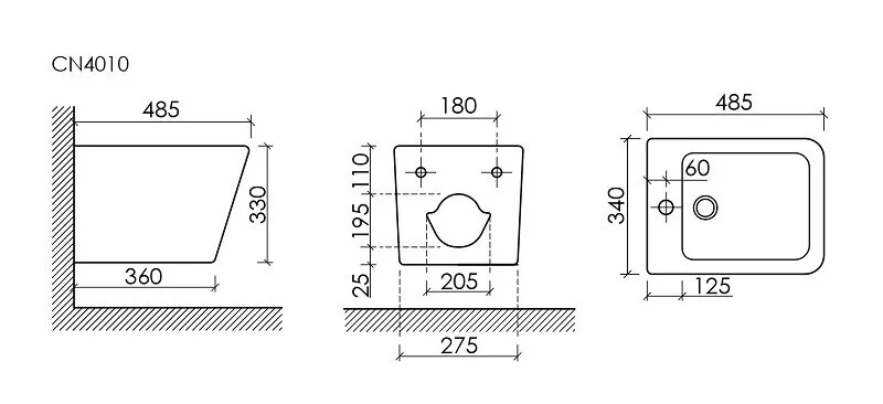 Биде подвесное Ceramica Nova Union белое CN4010 (детальная фотография), современные, hi-tech