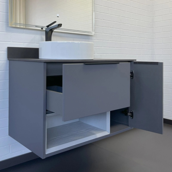 Тумба с раковиной подвесная Comforty Джанкой 90 см серая матовая 00-00017878CF (детальная фотография), современная, hi-tech