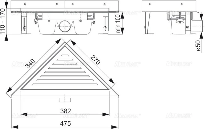 Решетка Alcaplast 47 см для углового желоба LIFE (детальная фотография), решетка