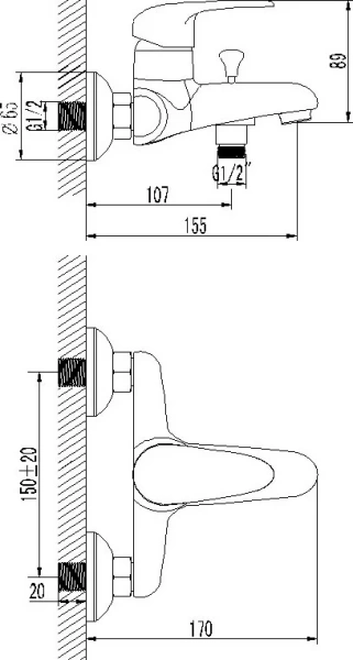 Смеситель для ванны Lemark Pramen LM3302C (детальная фотография), настенные