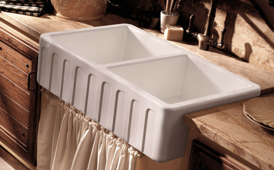 Мойка для кухни Kerasan Hannah 100 см двойная 545101 (детальная фотография), накладные