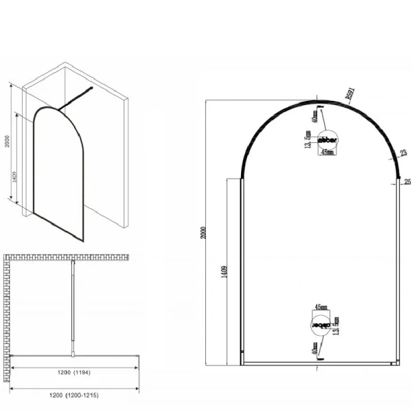 Душевая перегородка Abber Immer Offen 120 см стекло прозрачное AG64120B (детальная фотография), современные, hi-tech