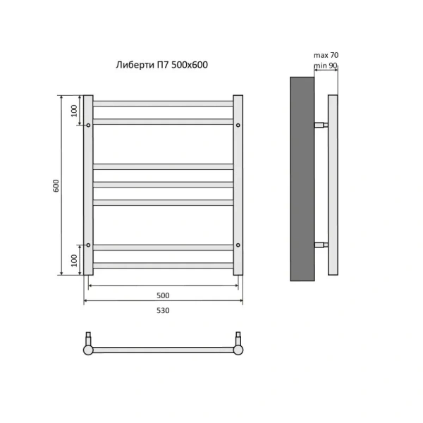 Полотенцесушитель водяной Акватек Либерти 50x60 см черный муар AQ RR0760BL (детальная фотография), современные, hi-tech