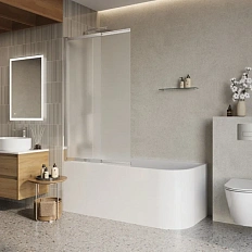 Шторка для ванны BelBagno Luce 90х145 см стекло рифленое профиль хром