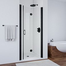 Душевая дверь профиль черный матовый стекло шиншилла Vegas-glass