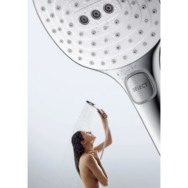 Душевая лейка хром-белый Hansgrohe Raindance Select 26521400 (детальная фотография), современные, hi-tech index_1