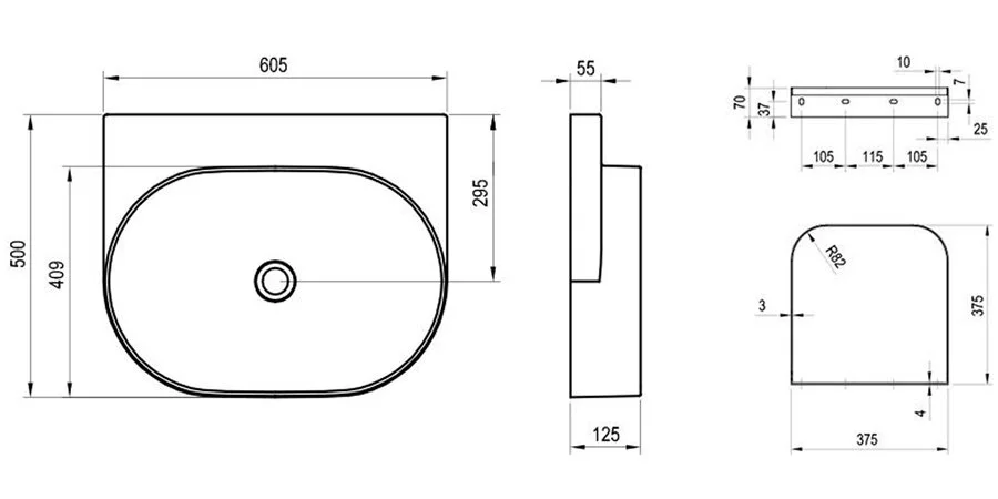 Раковина Ravak Yard 60 см белая XJX01060000 (детальная фотография), современные, hi-tech