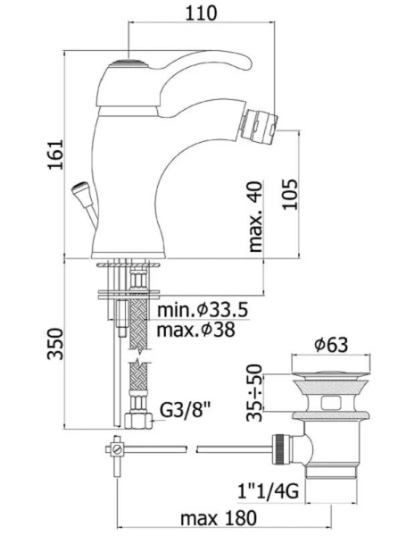 Смеситель для биде Paffoni Flavia FA135 однорычажный (детальная фотография), для биде
