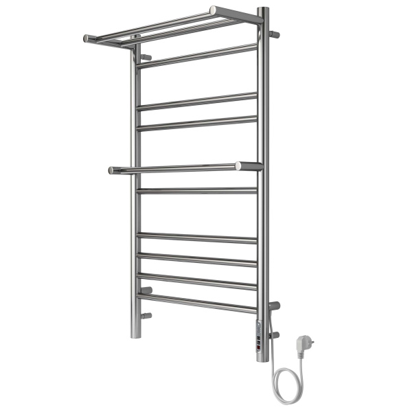 Полотенцесушитель электрический Акватек Альфа 50x90 см с полкой хром AQ EL RRP1090CH (детальная фотография), электрические с наружной вилкой, электрические скрытого подключения, правое подключение