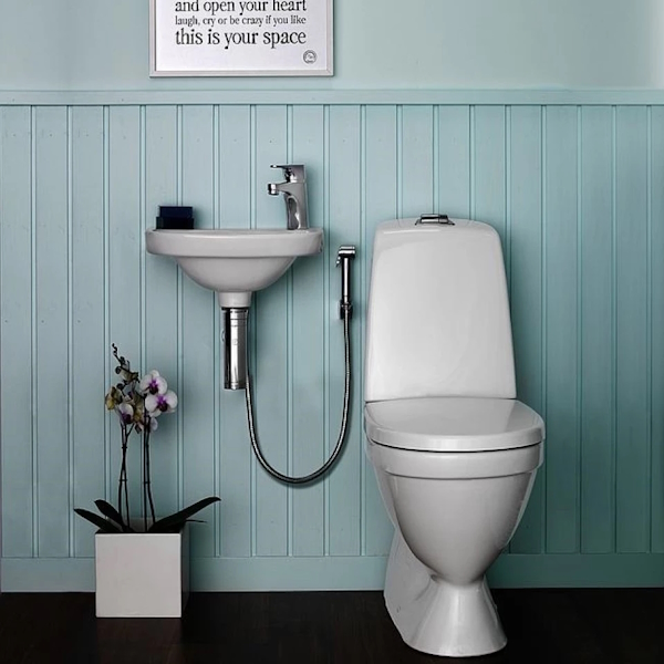 Смеситель для раковины с гигиеническим душем Gustavsberg Nautic GB41214147 (детальная фотография), полный комплект со смесителем