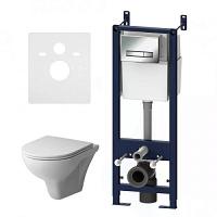 Унитаз с инсталляцией Am.Pm Gem с сиденьем микролифт и клавишей глянцевый хром