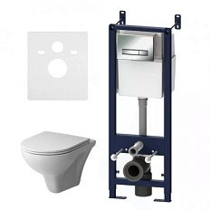 Унитаз с инсталляцией Am.Pm Gem с сиденьем микролифт и клавишей глянцевый хром