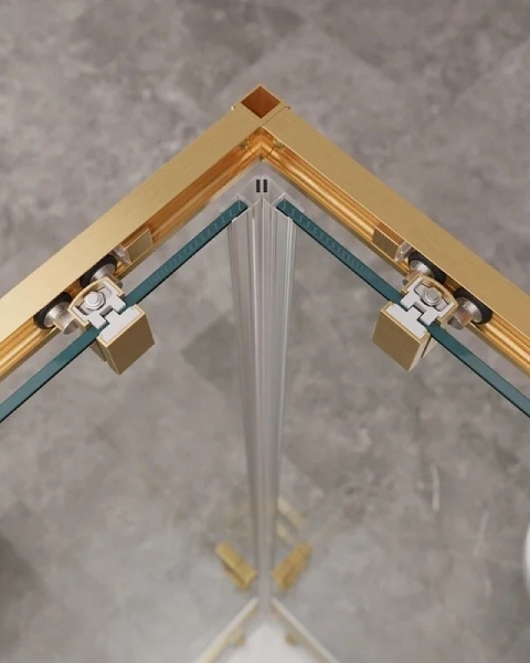 Душевой уголок Cezares Molveno 100х100 см стекло прозрачное профиль золото MOLVENO-A-2-100-C-BORO-IV (детальная фотография), стеклянные, угловые, без поддона