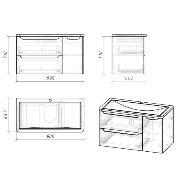 Тумба под раковину подвесная Grossman Адель 89 см белая 109003 (детальная фотография), в наличии