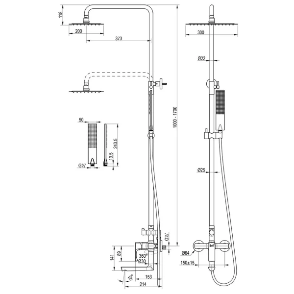 Душевая стойка Lemark Ursus золото LM7262BG (детальная фотография), современные, hi-tech