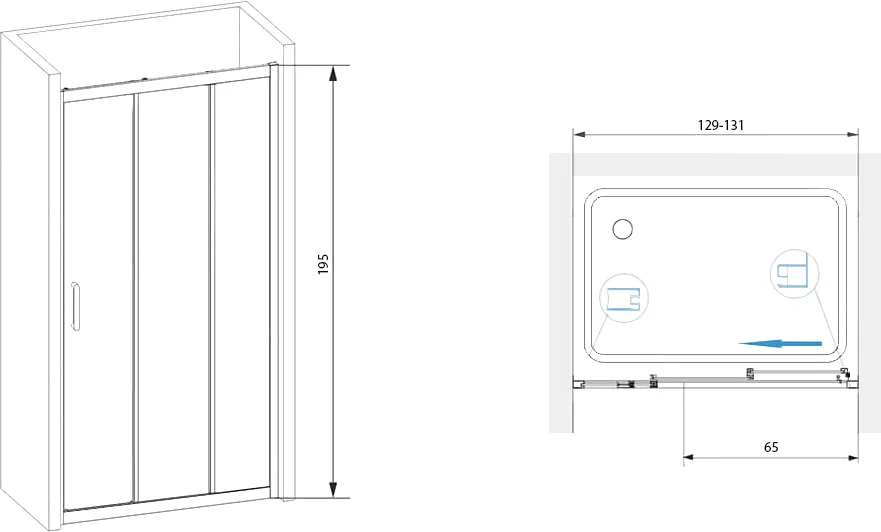 Душевая дверь в нишу RGW Passage PA-13 130 см прозрачное стекло 06081313-11 (детальная фотография), 130 см