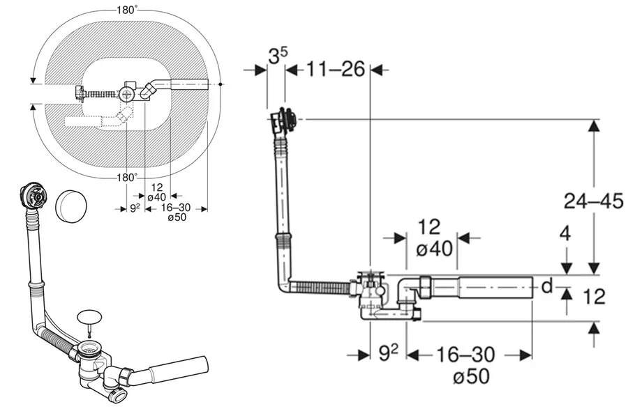 Слив-перелив Geberit полуавтоматический 150.520.21.6 (детальная фотография), полуавтомат