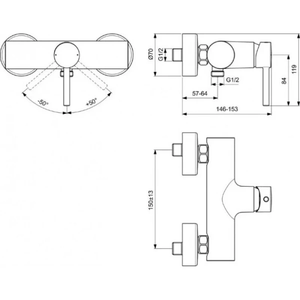 Смеситель для душа Ideal Standard Ceraline черный матовый BC200XG (детальная фотография), для душа