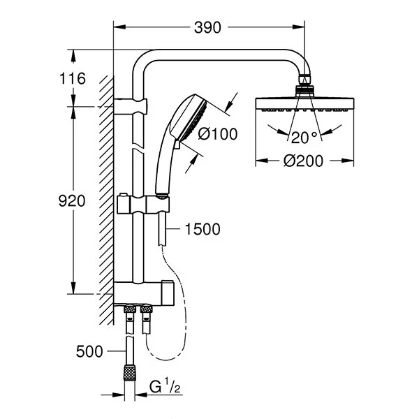 Душевая стойка Grohe New Tempesta 26453001 (детальная фотография), современные, hi-tech