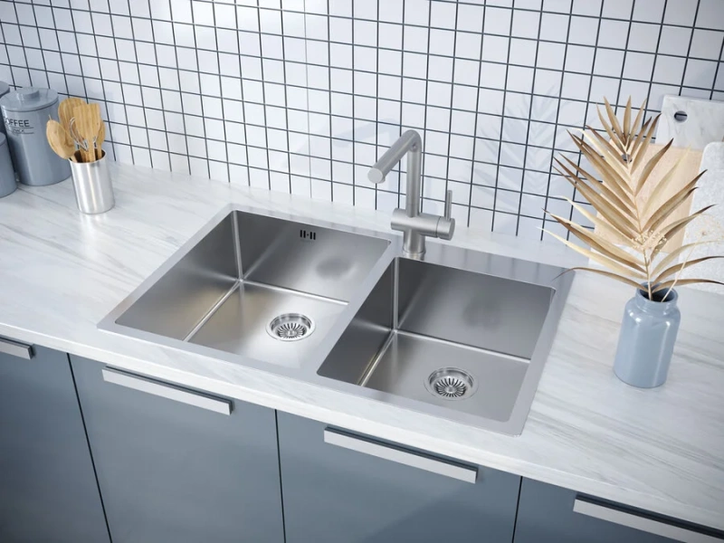 Мойка для кухни Paulmark Helfer PM237851 78 см с двумя чашами (детальная фотография), прямоугольной формы