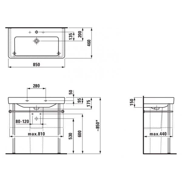 Раковина консоль Laufen Pro S 8.1396.5.000.1 85 см с полотенцедержателем (детальная фотография), современные, hi-tech