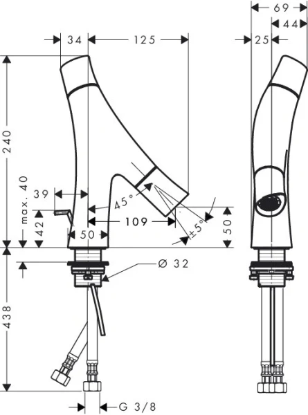 Смеситель для раковины Axor Starck Organic 12014000 (детальная фотография), для раковины
