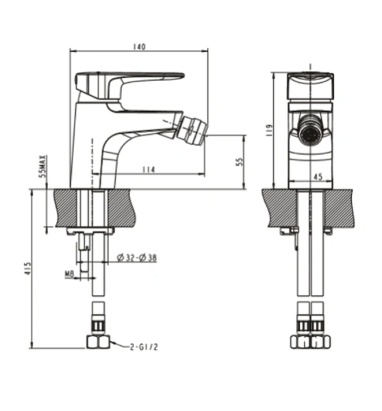 Смеситель для биде Bravat Eler F3239218CP-1-RUS (детальная фотография), для биде