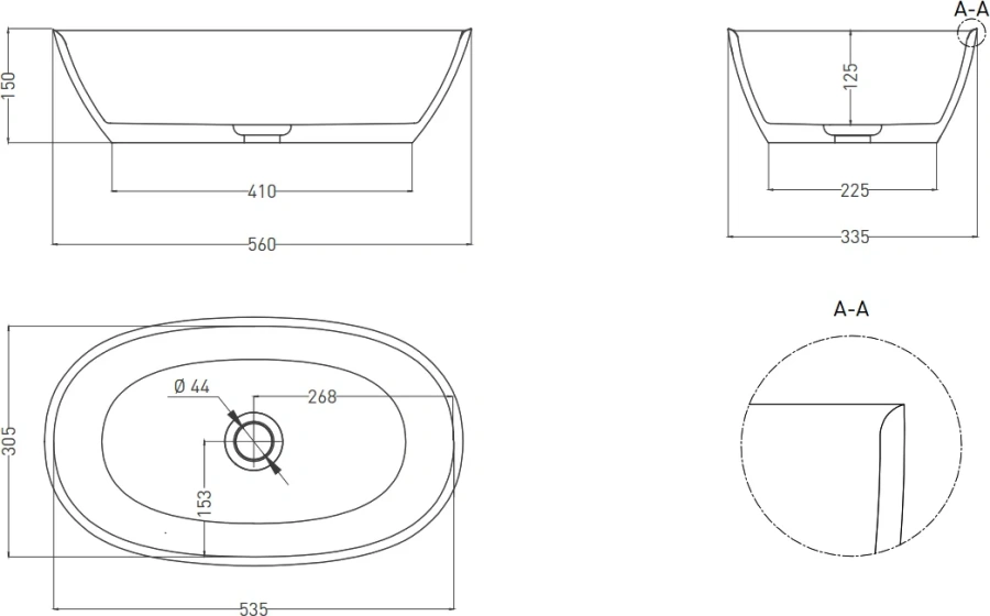 Раковина Salini Sofia 56 см глянцевая 1101106G (детальная фотография), в форме чаши, круглой формы